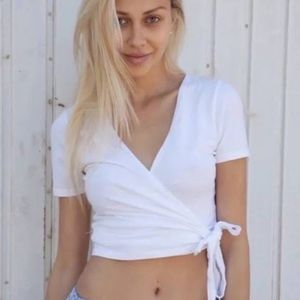White Short Sleeve Brandy Melville Tie Top